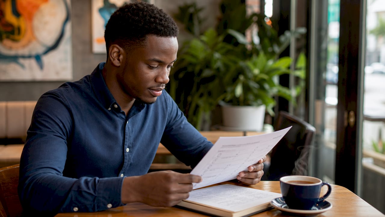 Sales rep reviewing qualification checklist, hands close-up