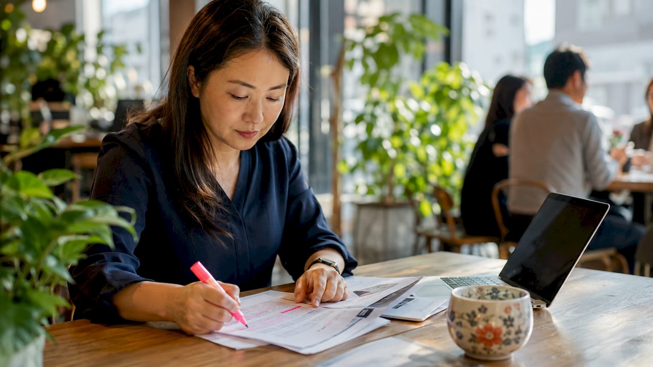 Sales manager preparing agenda documents