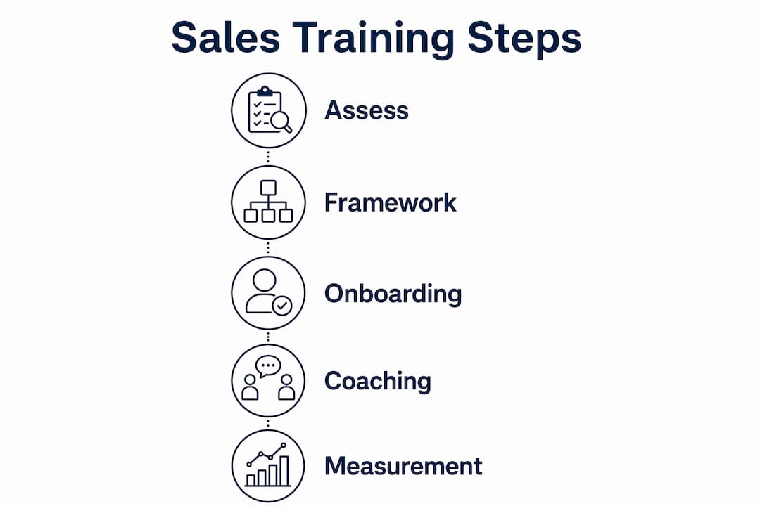Infographic showing step-by-step sales training stages