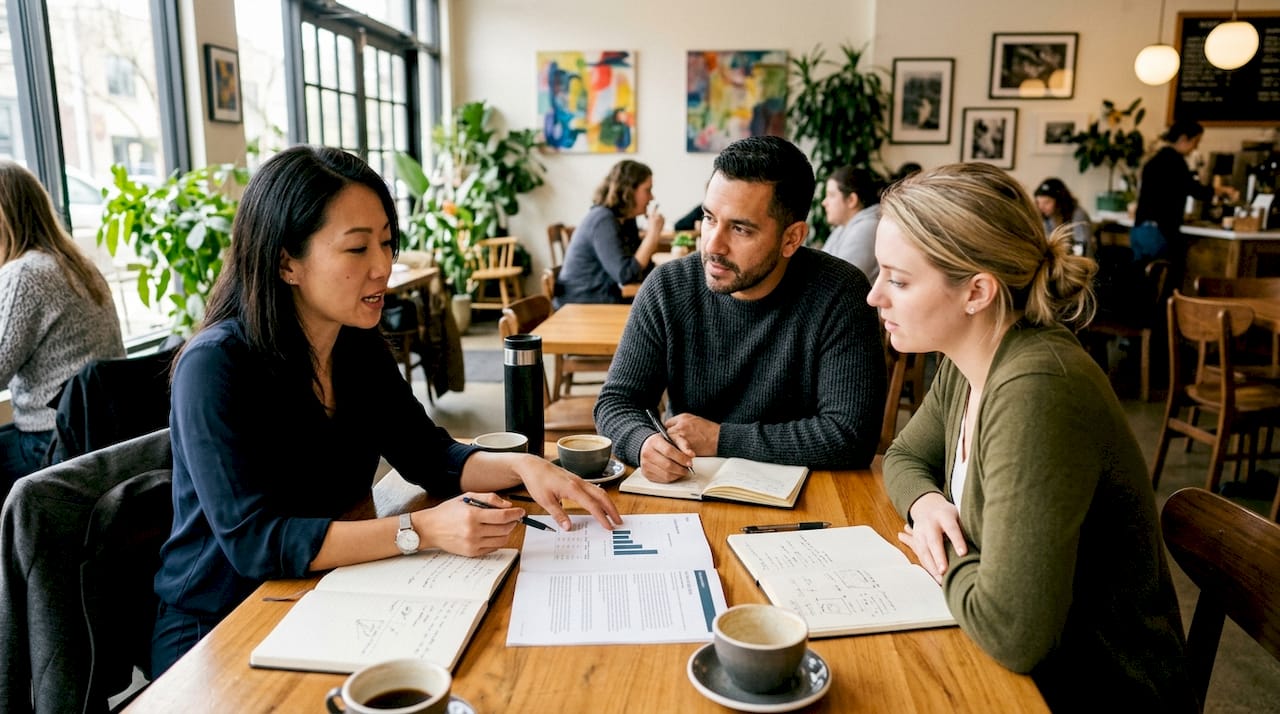 Sales team discussing checklist strategies