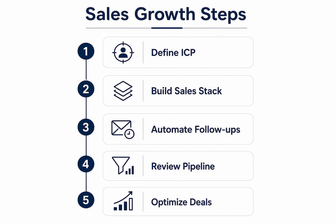 Infographic illustrating five steps to sales growth