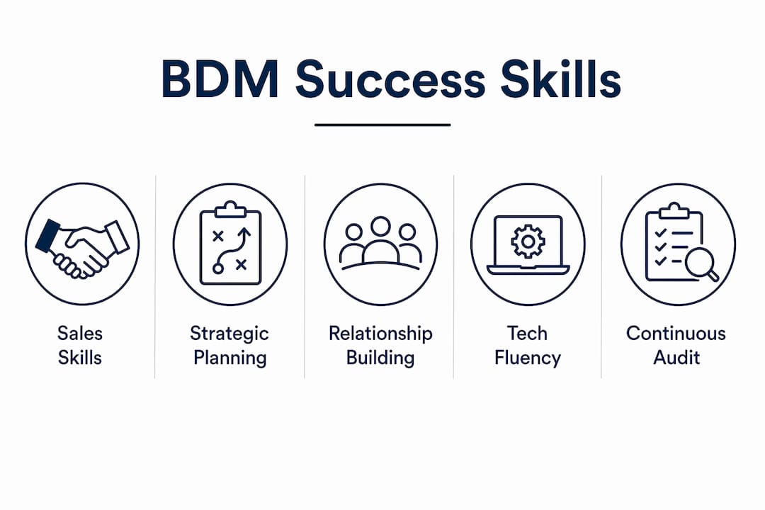 Infographic illustrating key skills for sales business development managers