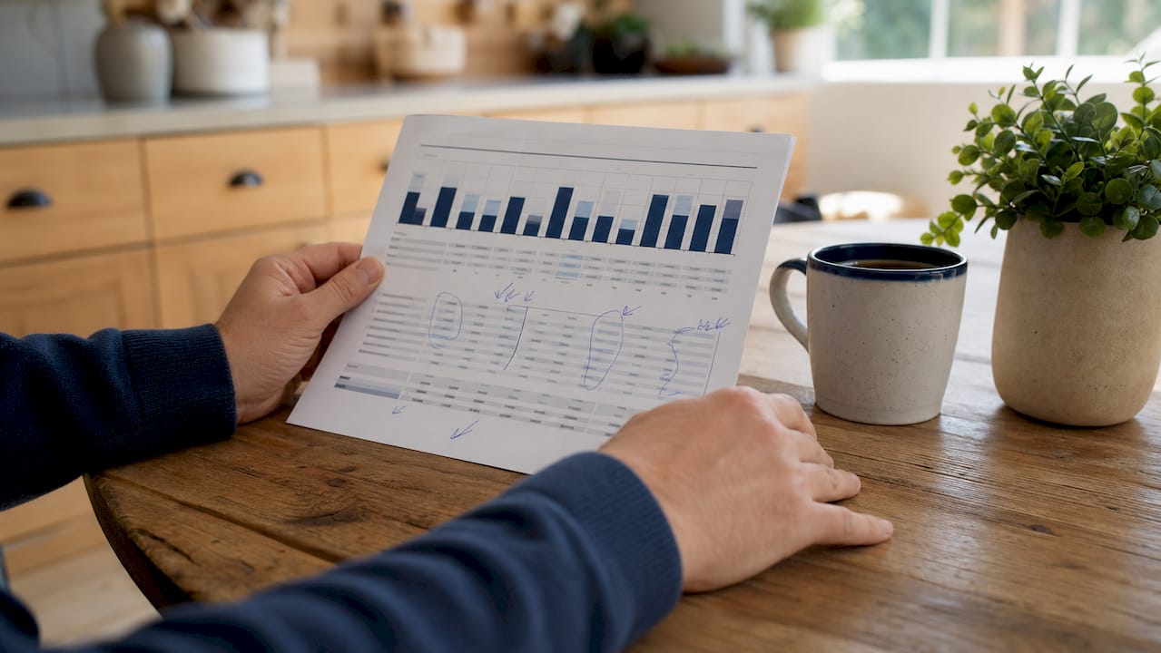 Hands reviewing sales forecast report