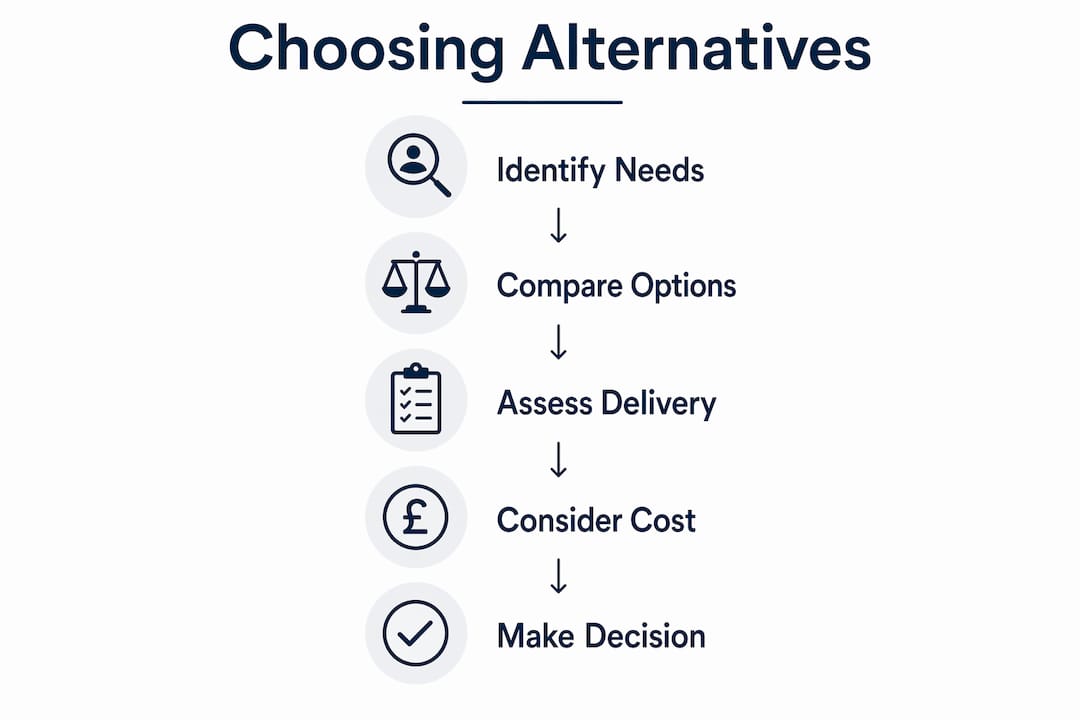 Infographic showing step-by-step guide to selecting sales consultancy alternatives