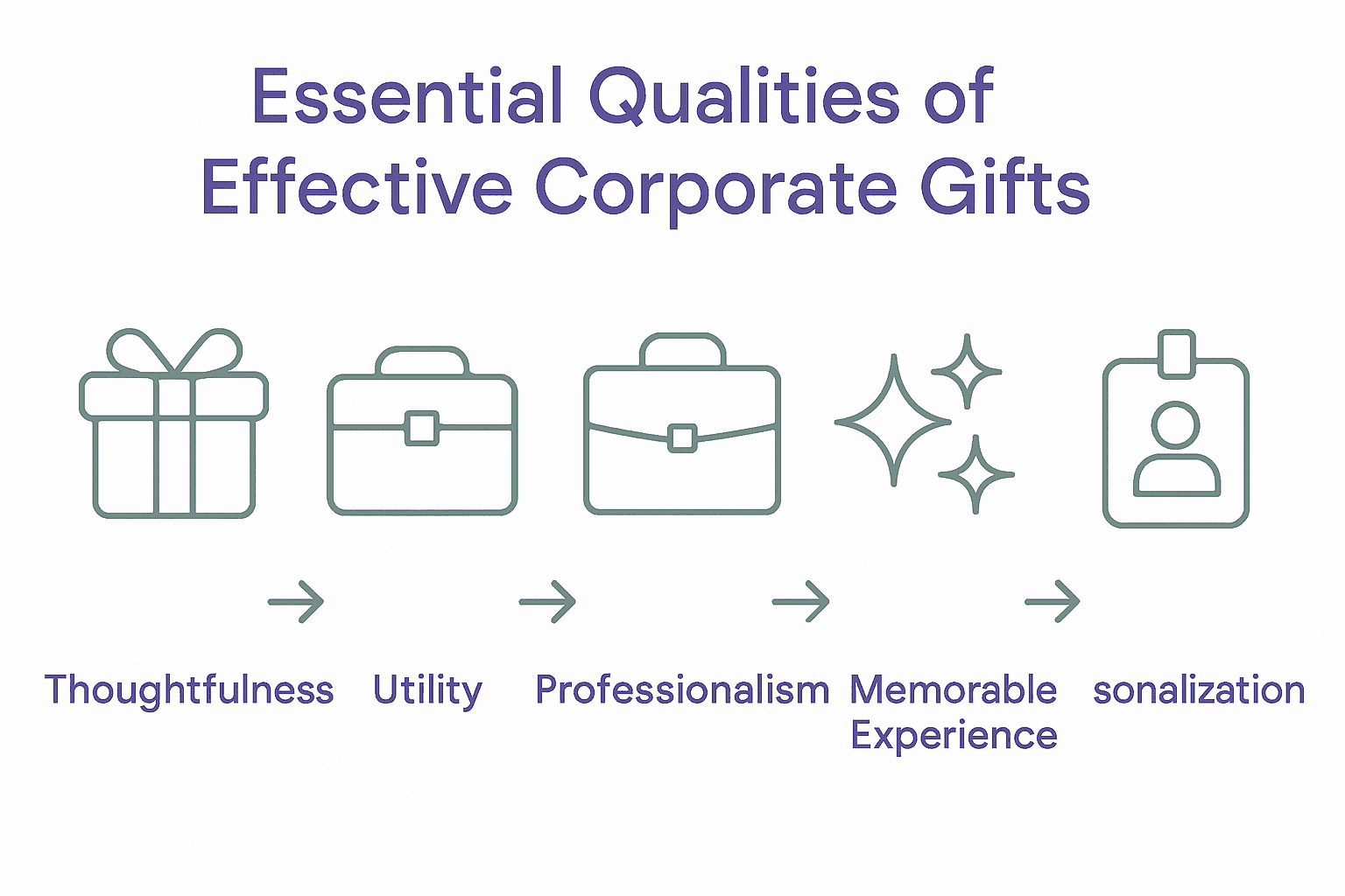 Infographic showing the five key qualities of effective corporate gifts with icons and brief descriptions.