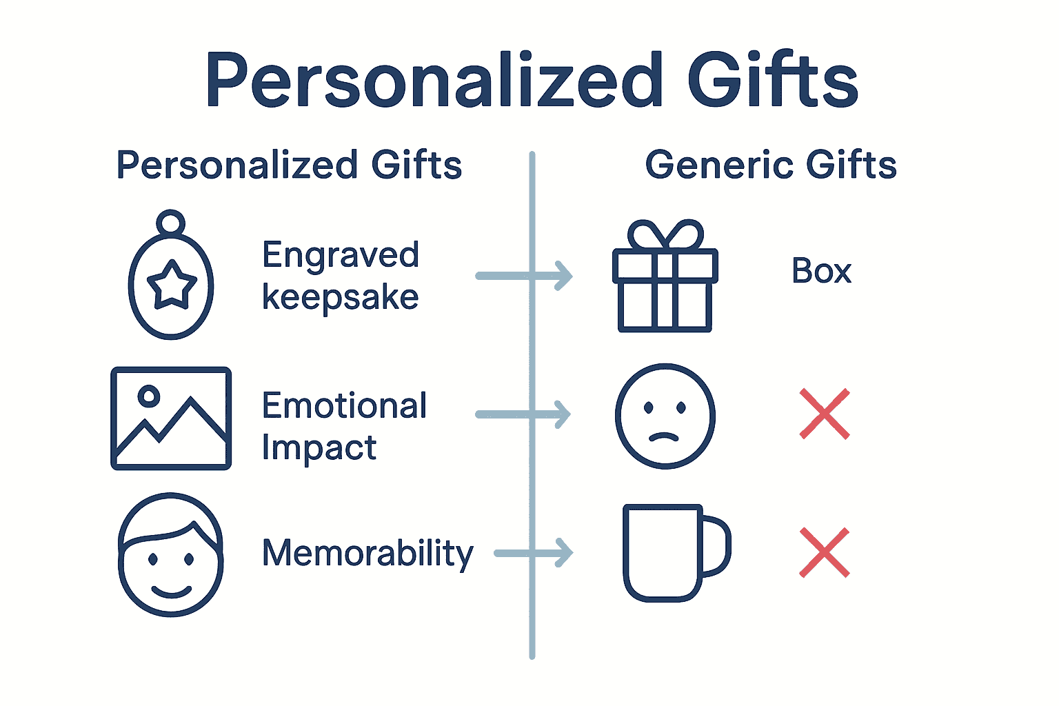 Infographic comparing personalized gifts vs. generic gifts with images and icons.