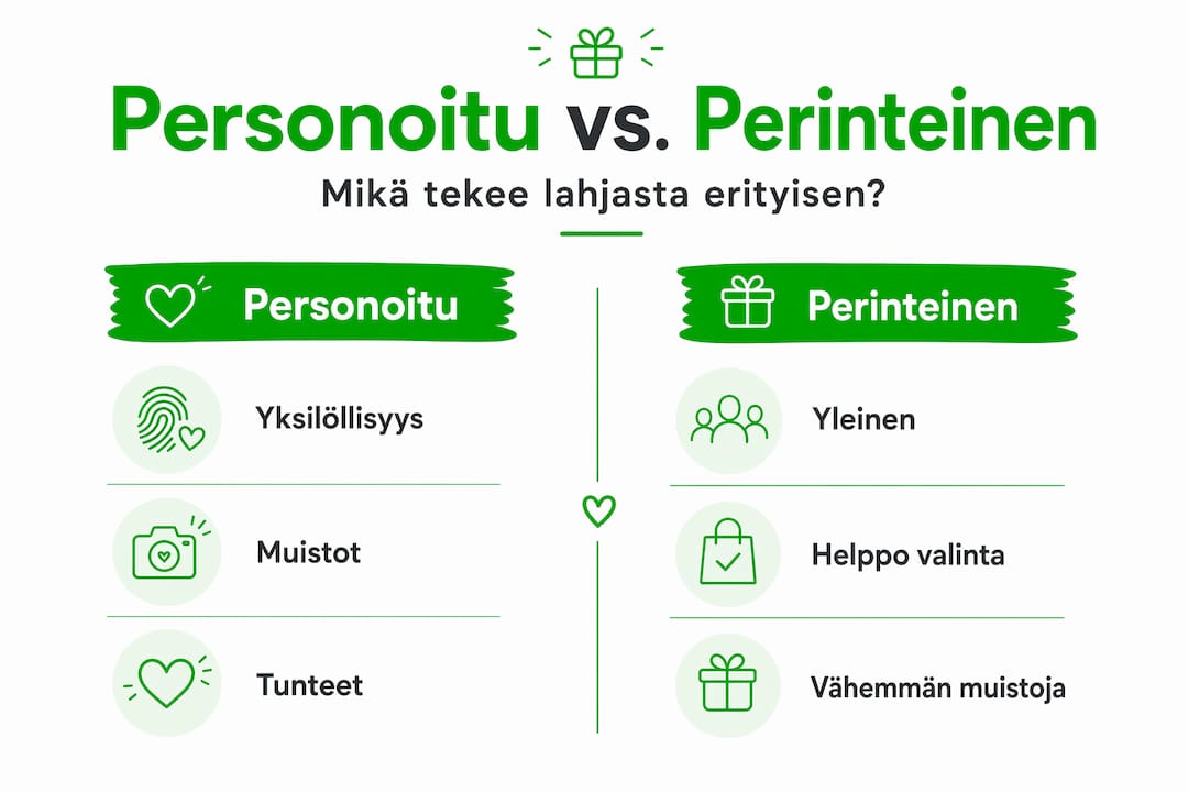 Infografiikka näyttää, miten personoitu lahja eroaa perinteisestä lahjasta.