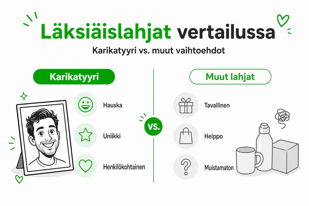 Infografiikka näyttää, miten pilapiirros eroaa muista läksiäislahjoista.