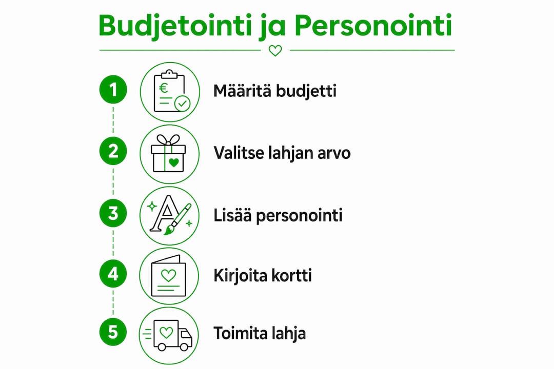 Visuaalinen katsaus budjetoinnin ja personoinnin eri vaiheisiin