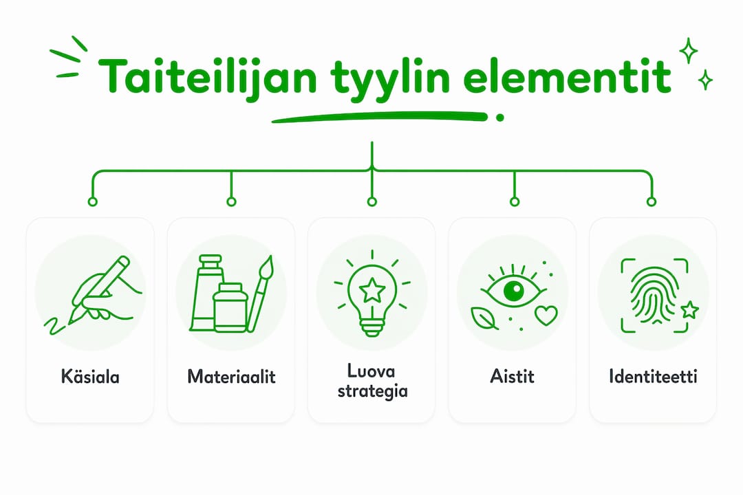 Infograafi taiteilijan tyylin tunnusomaisista piirteistä