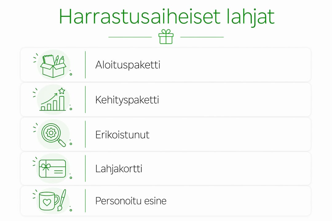Infograafi: erilaisia lahjaideoita harrastusten ystäville