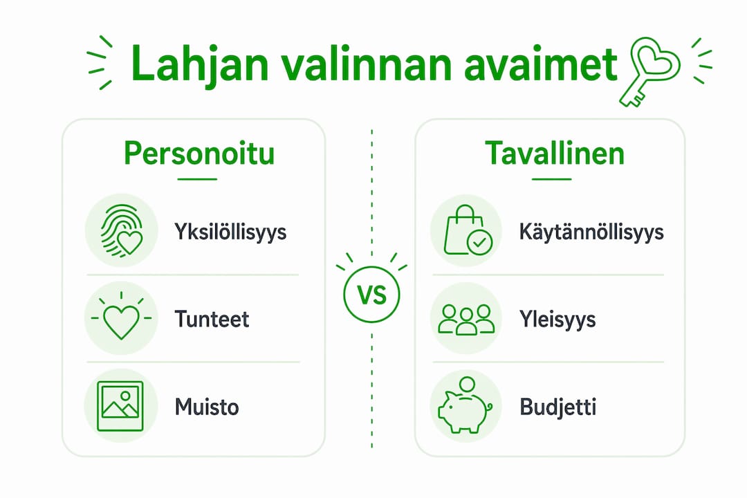 Infografiikka: henkilökohtainen lahja vai perinteinen lahja – kumpi on parempi valinta?