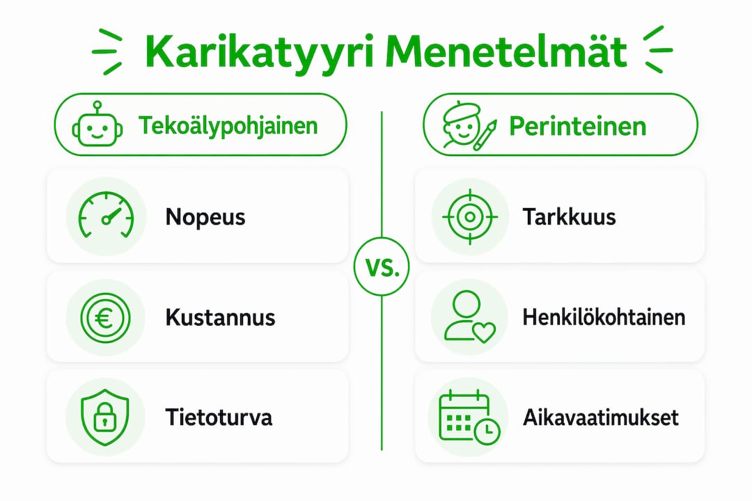 Infografiikka: erilaiset tavat tehdä karikatyyrejä – menetelmien vertailu