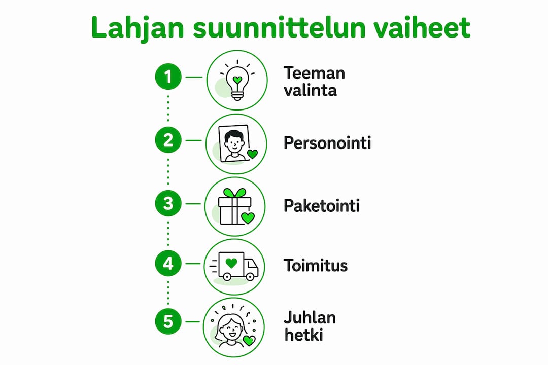 Infograafi: Näin suunnittelet syntymäpäivälahjan vaihe vaiheelta