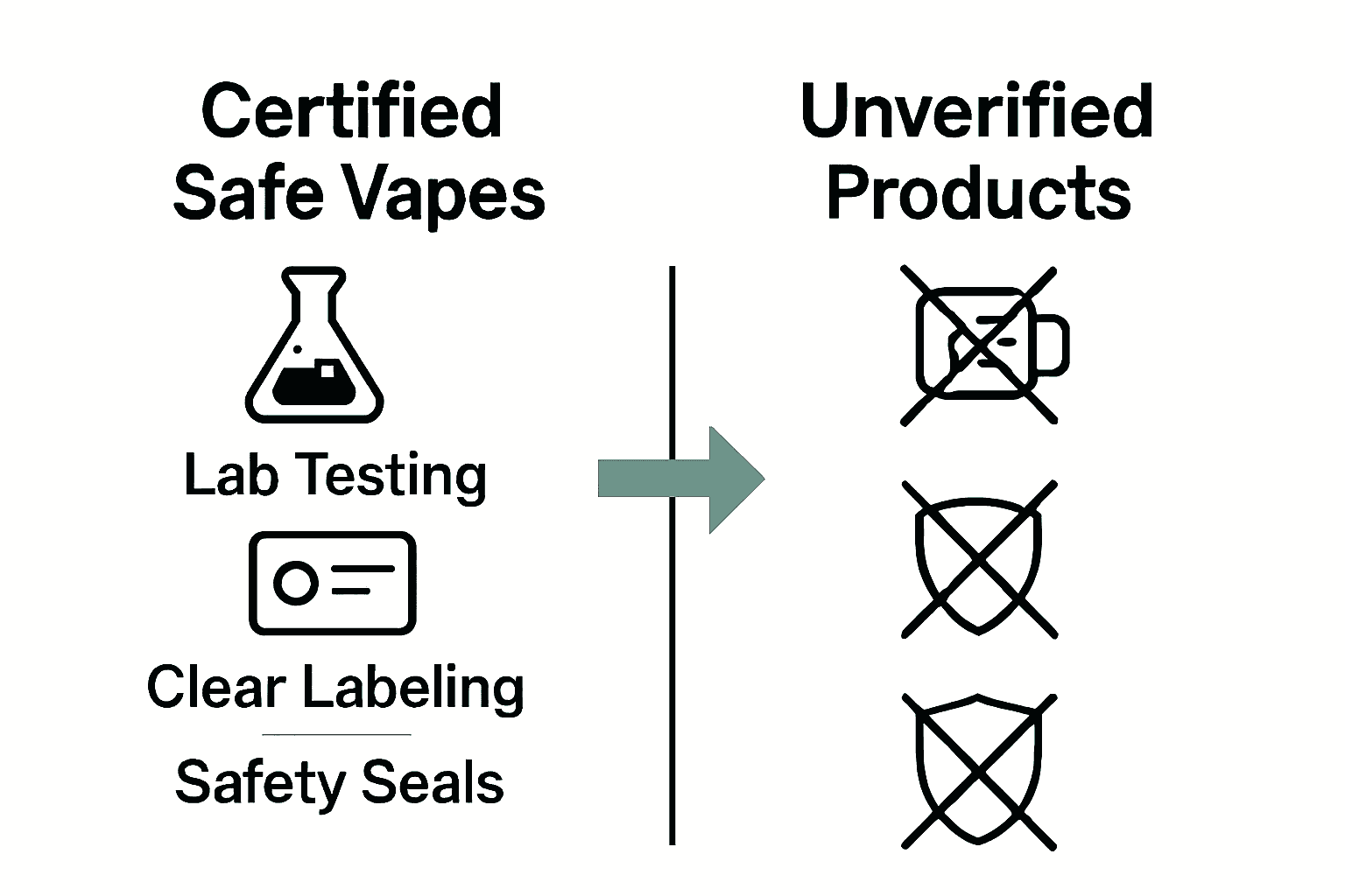 Infographic comparing safe and unsafe vape products with icons