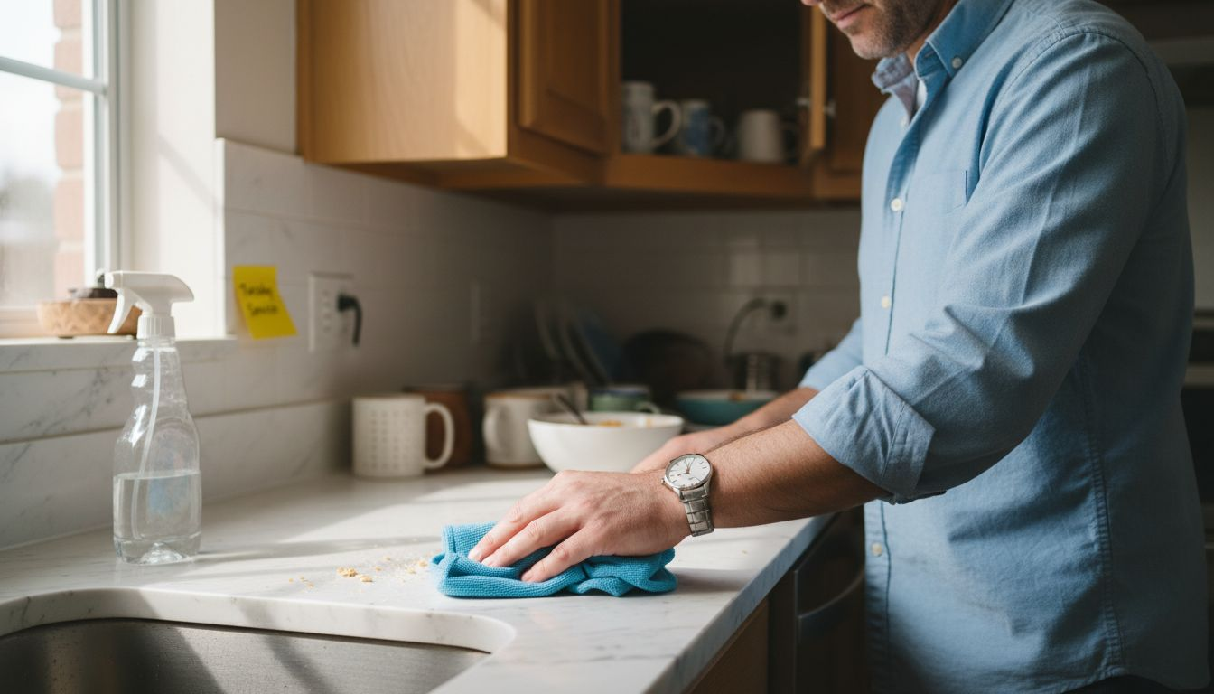 Cleaner inspecting kitchen punctual task