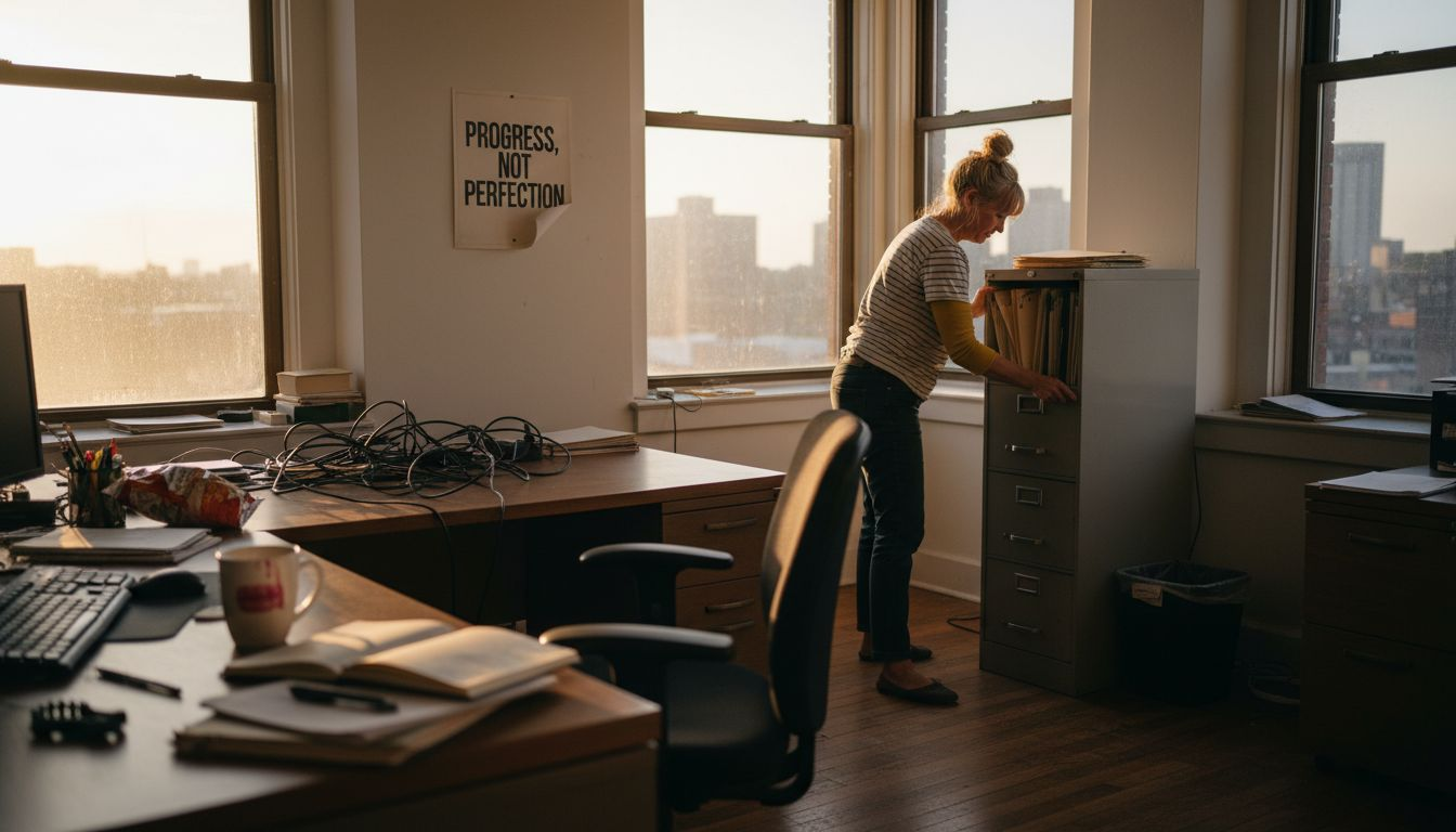 Preparing office space for step by step cleaning