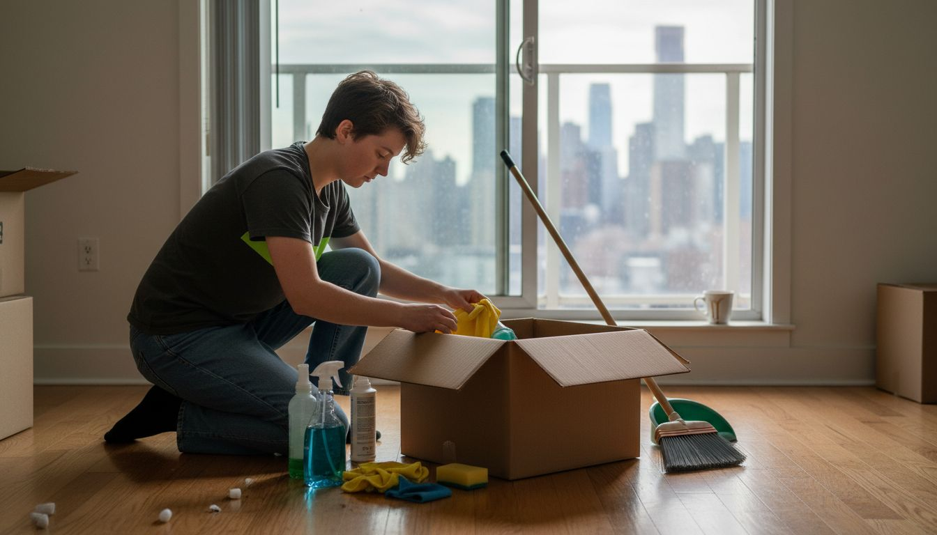 Person preparing cleaning supplies at move-out