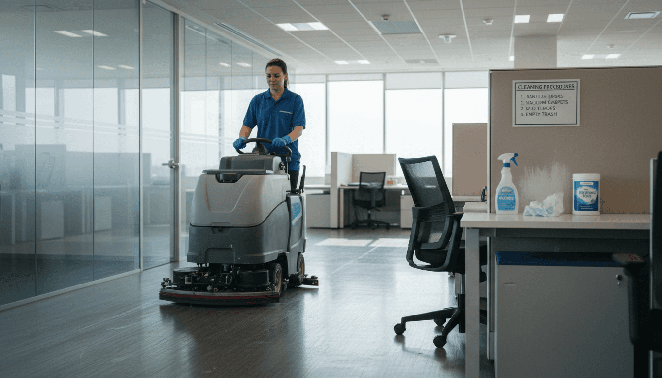 Industrial scrubber in modern open-plan office