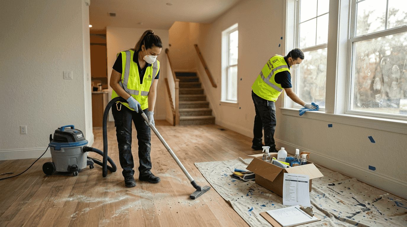 Cleaners working after construction in Florida home