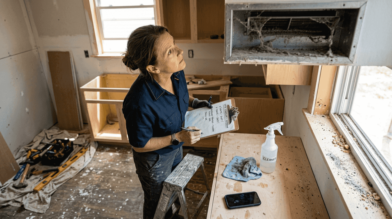 Inspector checking for missed construction dust