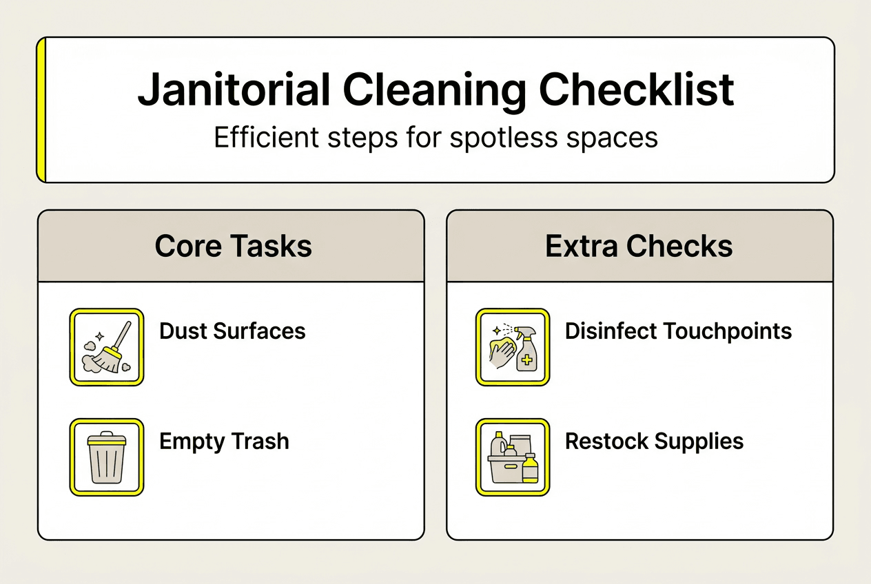 Infographic with janitorial checklist key steps