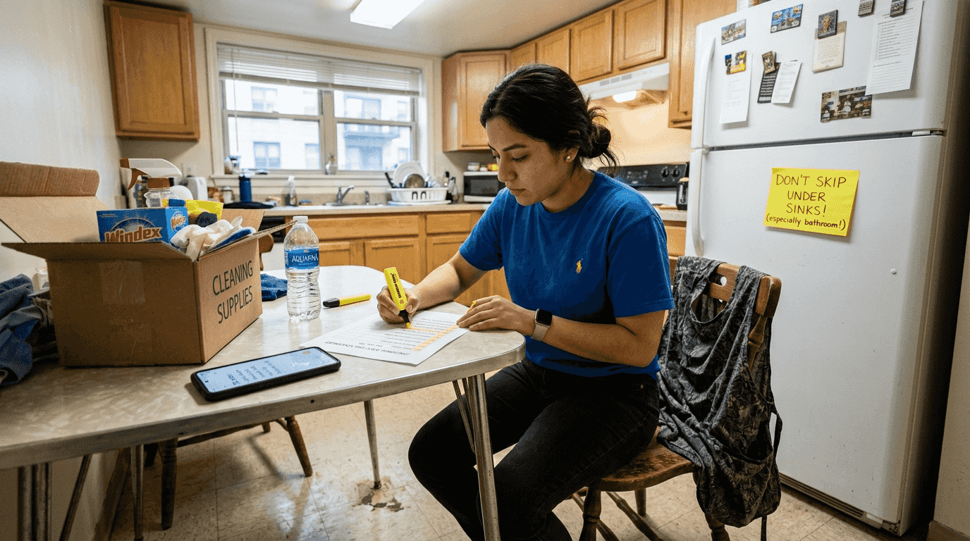 Cleaner highlighting customized janitorial checklist