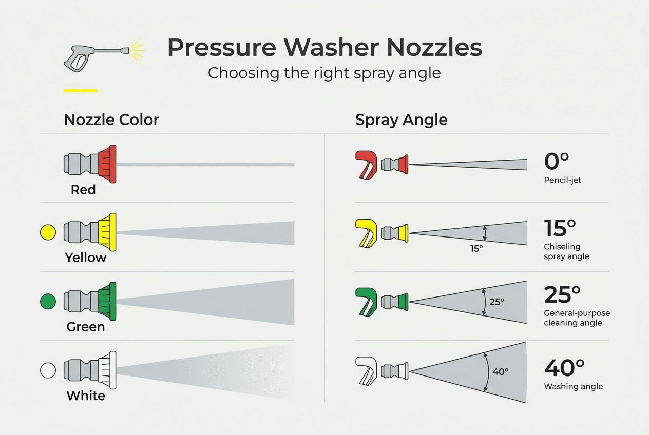 Infographic pressure washer nozzle angles