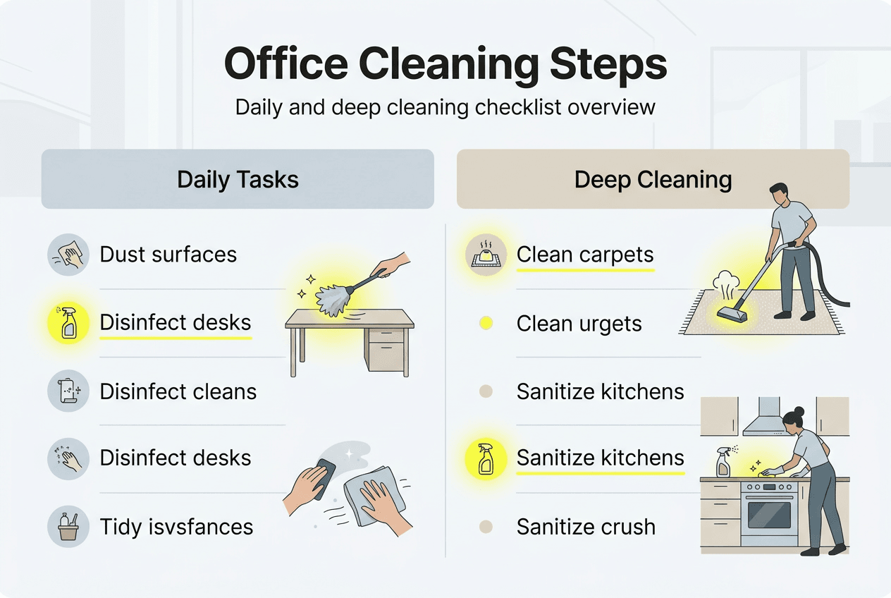 Infographic showing daily and deep cleaning steps
