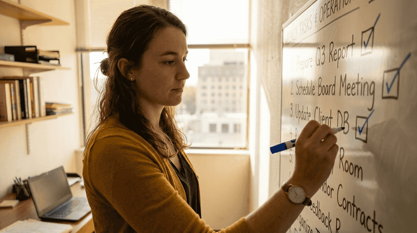 Manager updating office cleaning checklist