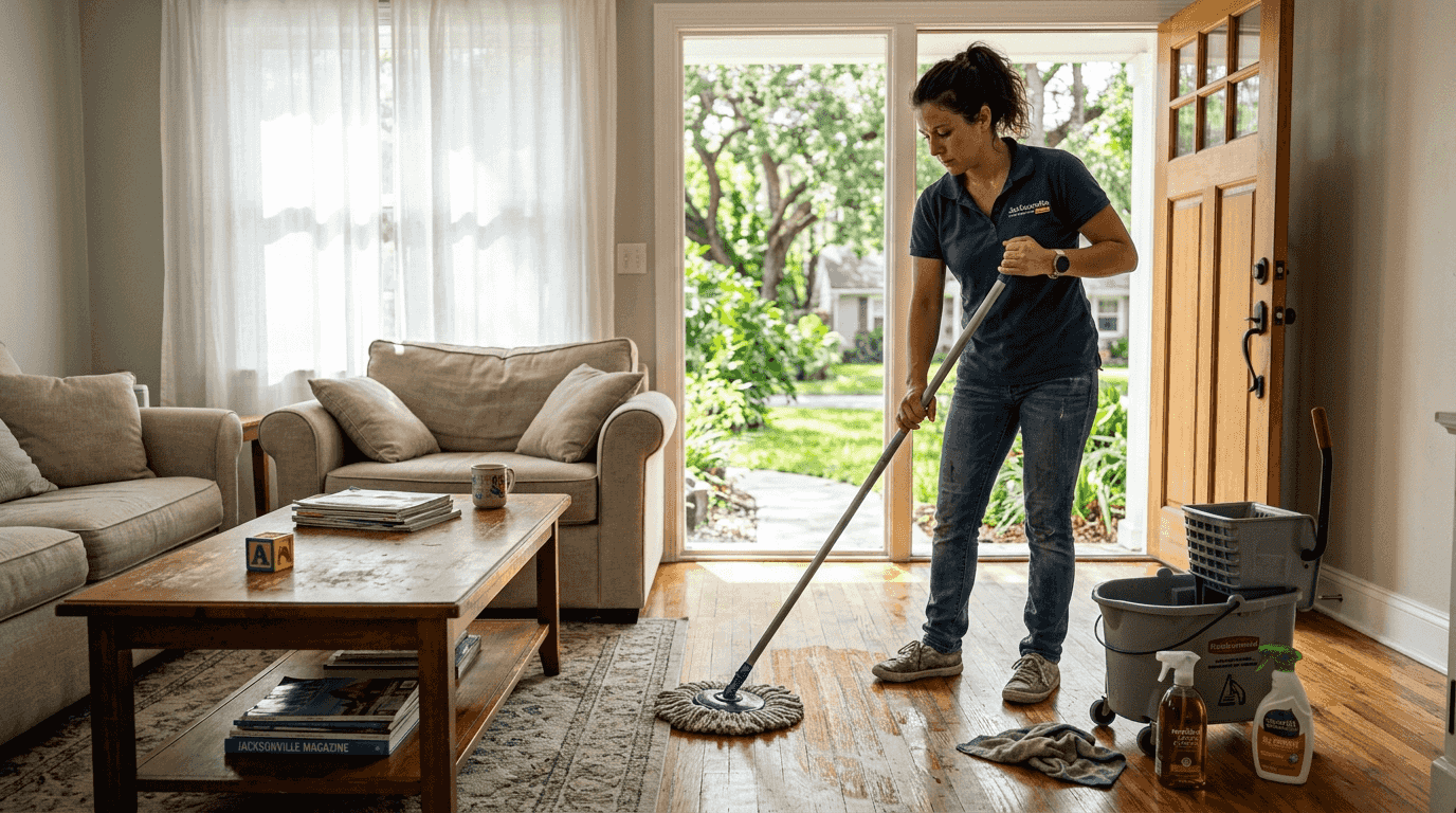 Cleaner mopping Jacksonville living room floor