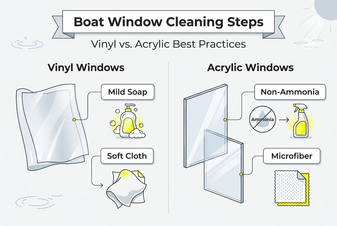 Infographic comparing vinyl and acrylic cleaning steps