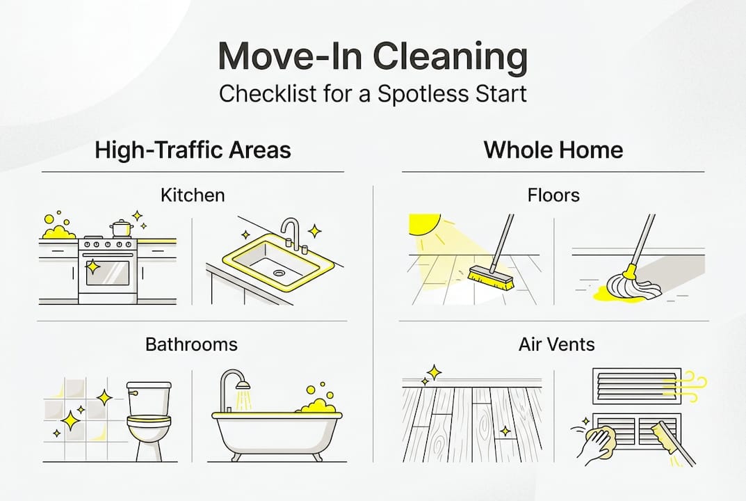 Infographic showing room by room cleaning checklist