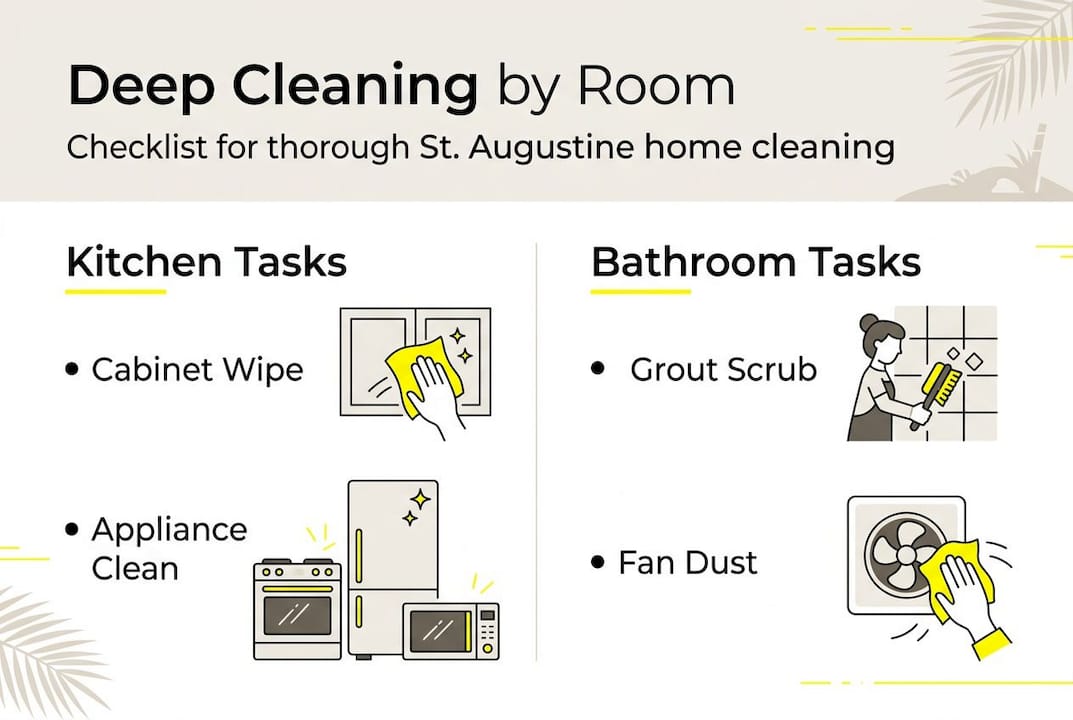 Infographic with room-based deep cleaning checklist