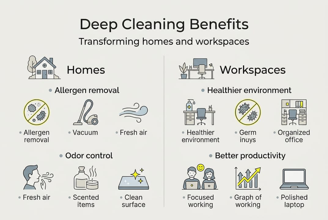 Infographic deep cleaning benefits homes workspaces