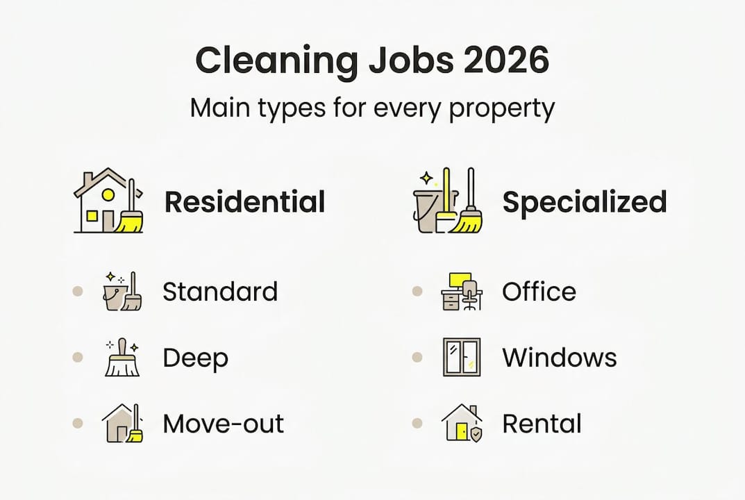 Infographic showing main cleaning job types for 2026