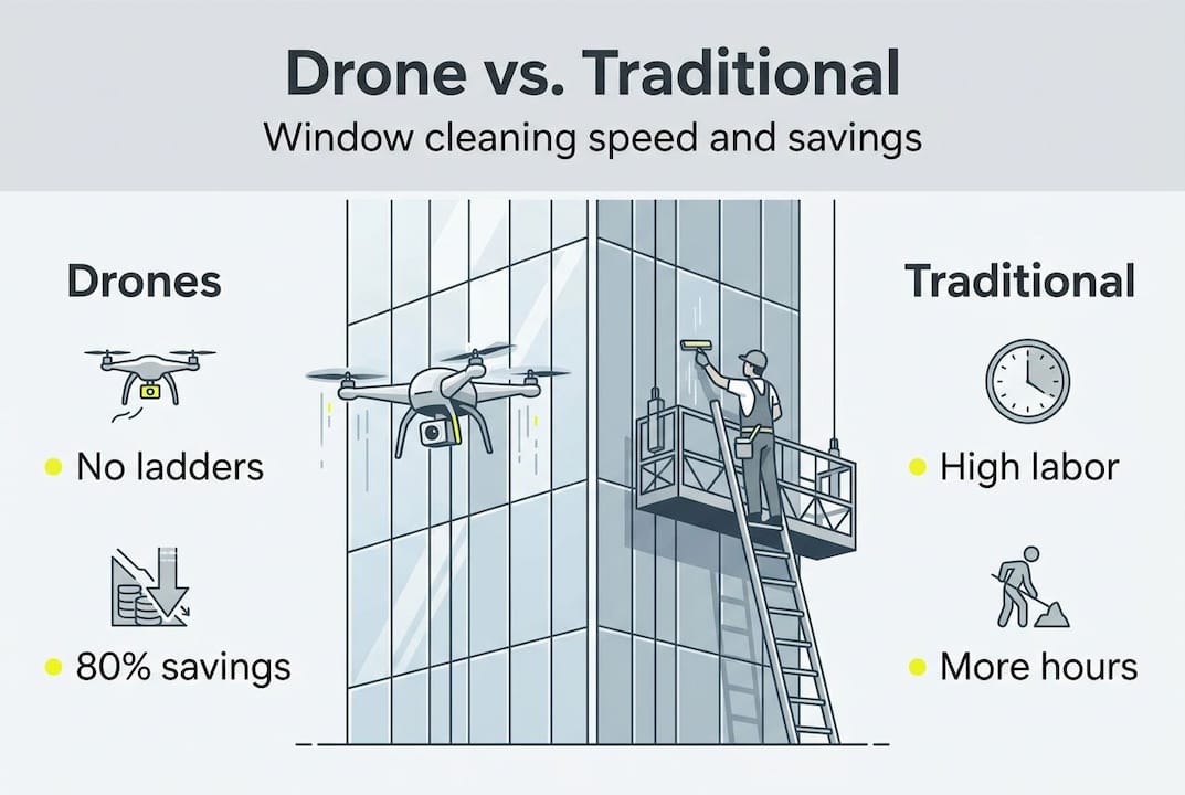 Infographic of drone versus traditional window cleaning
