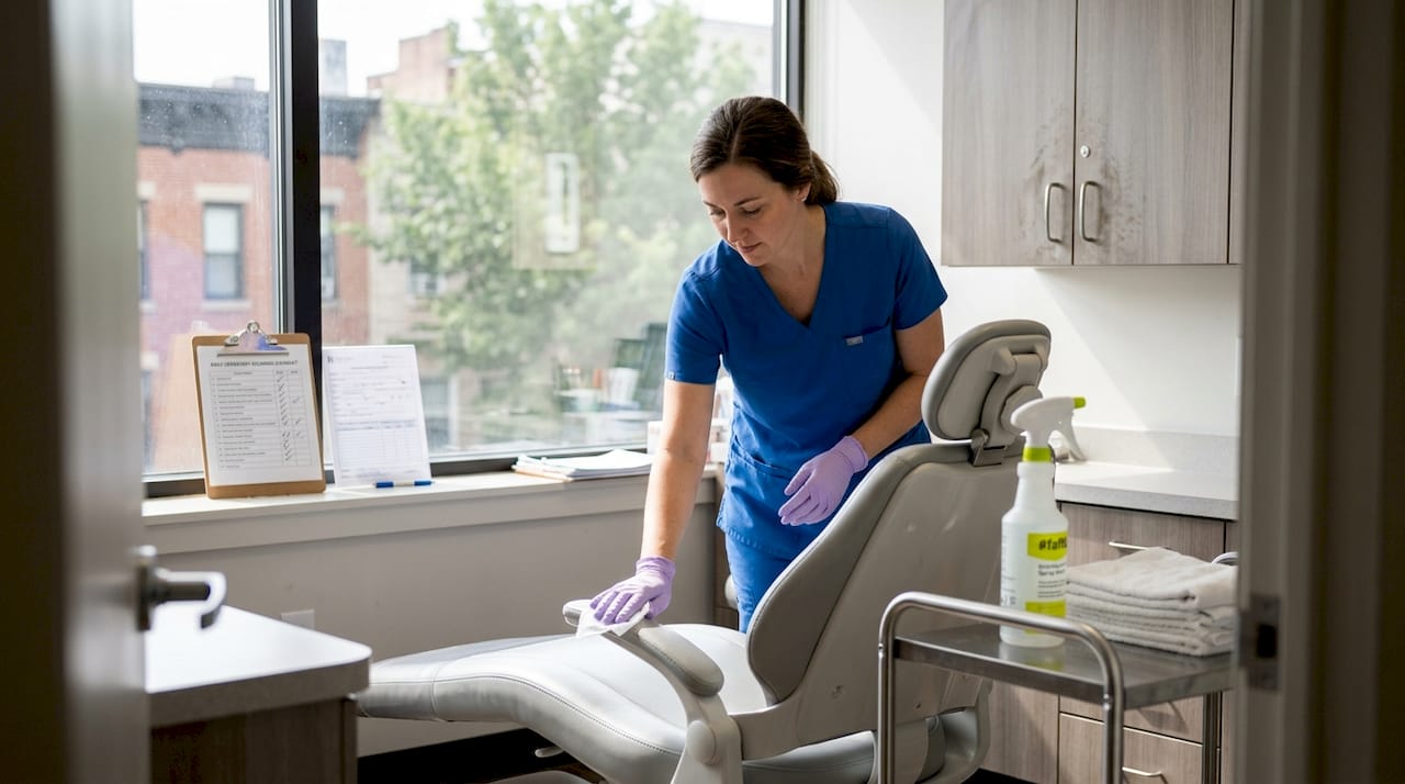 Hygienist deep cleaning dental chair operatory