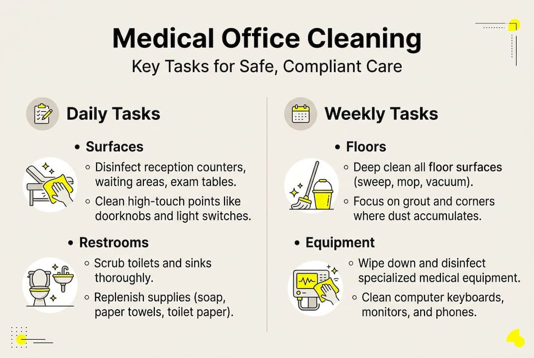 Infographic of daily and weekly medical cleaning tasks