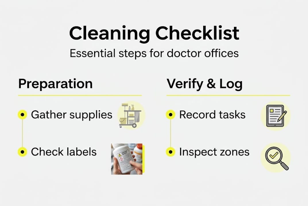 Infographic showing doctor office cleaning steps