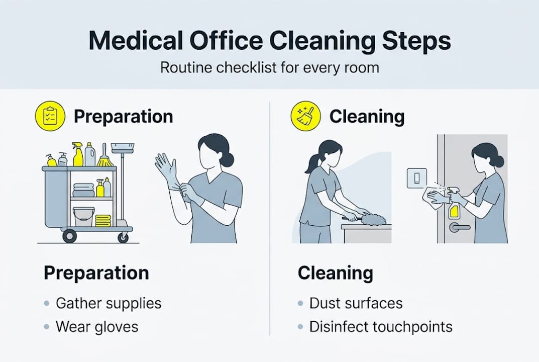 Infographic medical office cleaning steps overview