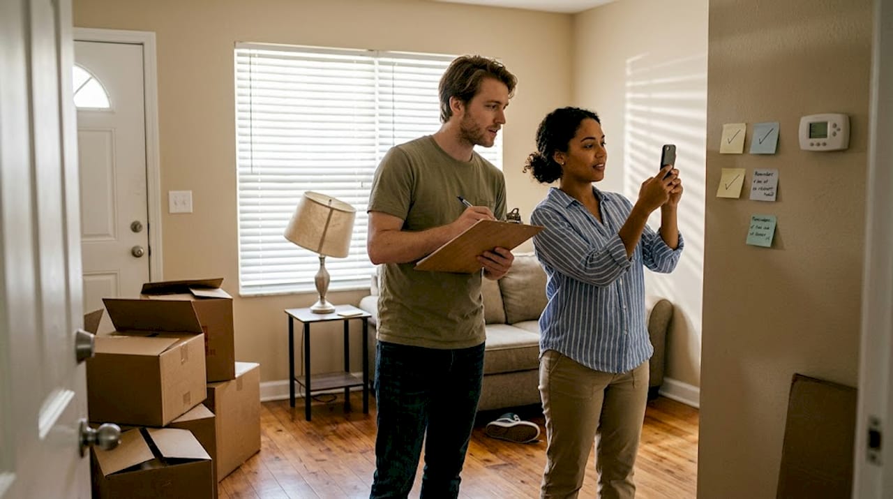 Couple inspecting rental during move-in