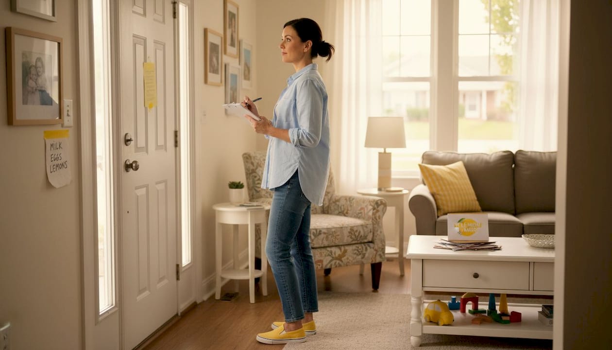 Woman auditing home cleaning checklist