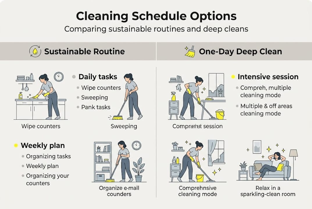 Infographic contrasting cleaning strategies