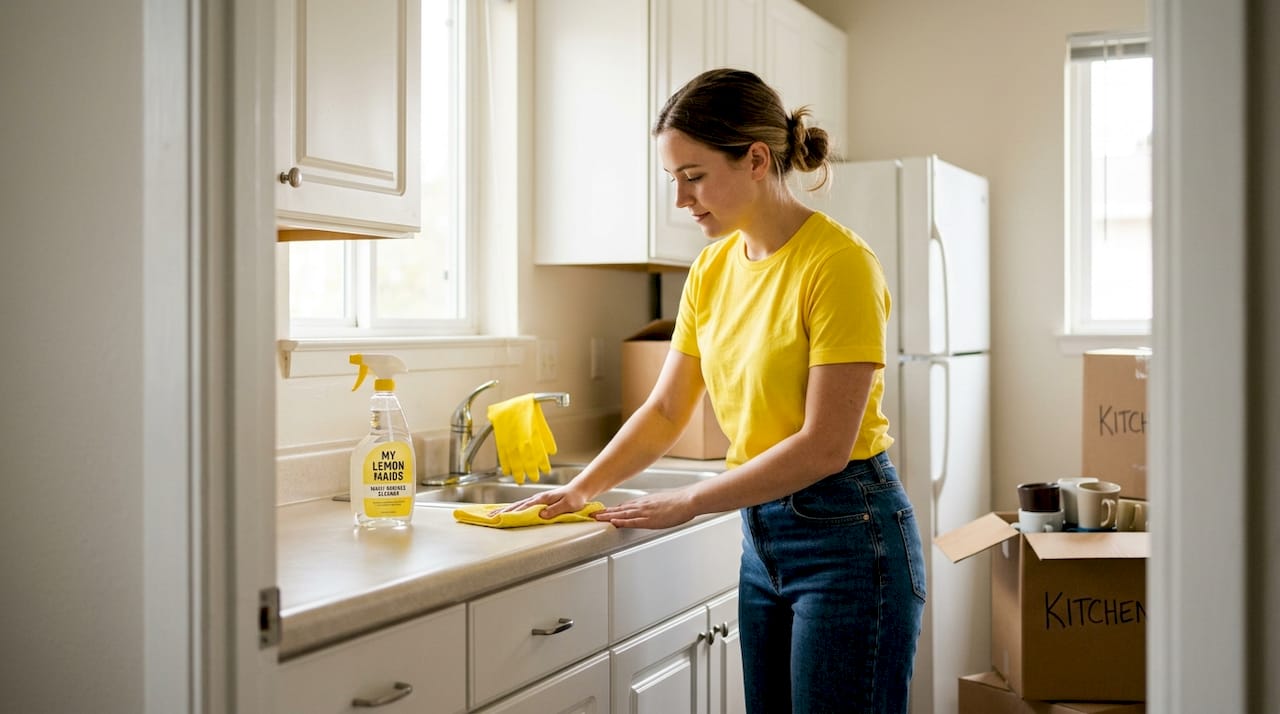 Tenant cleaning kitchen before move