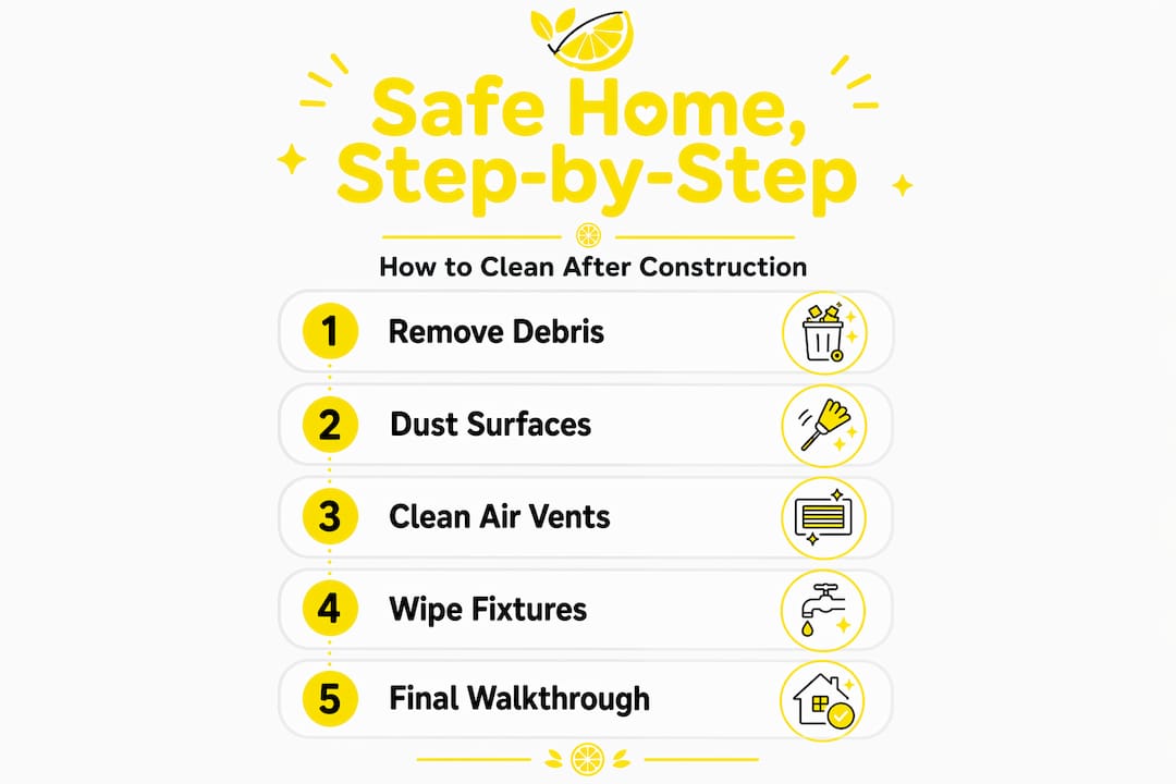 Step-by-step post-construction cleaning infographic