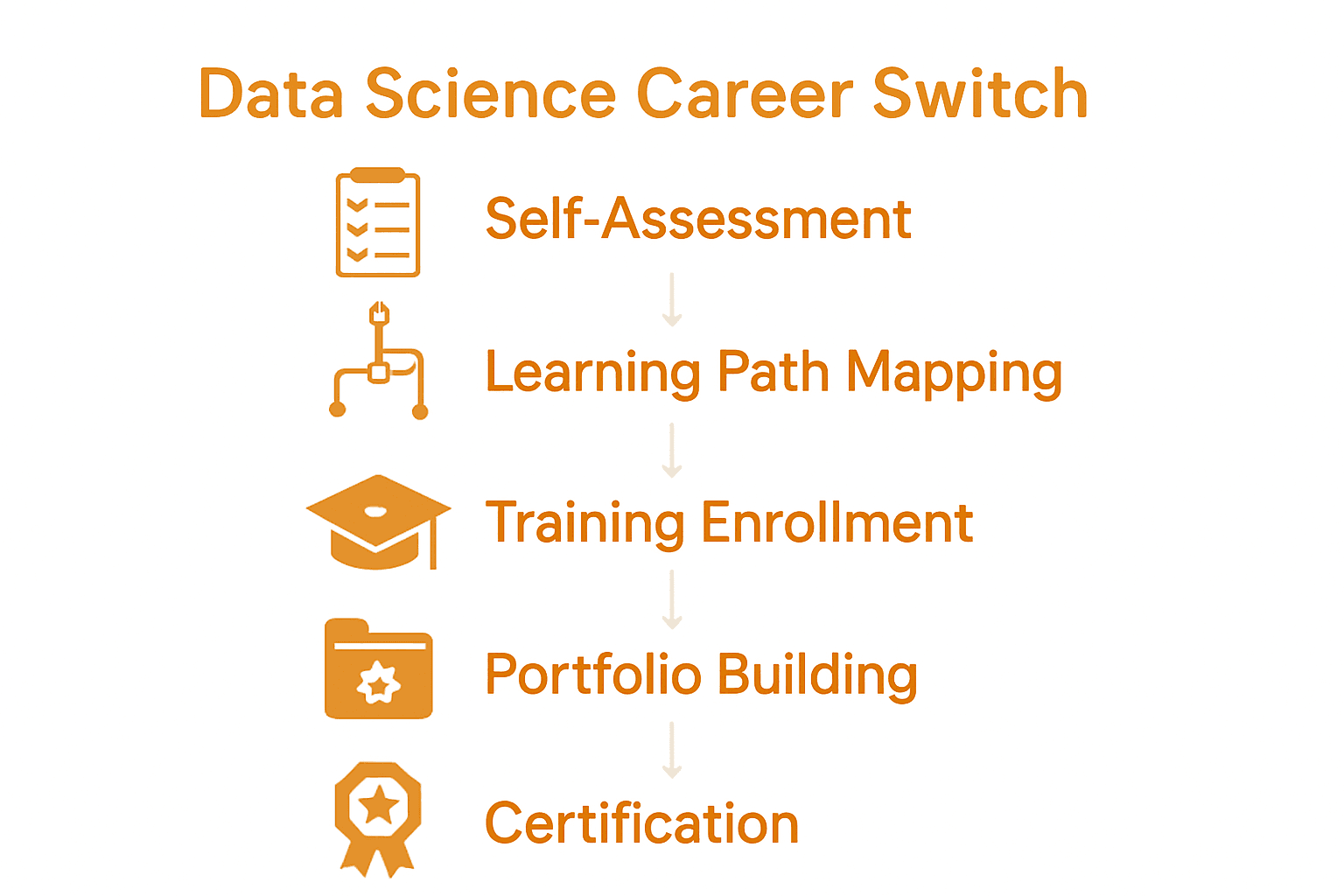 Infographic showing five steps for switching to a data science career