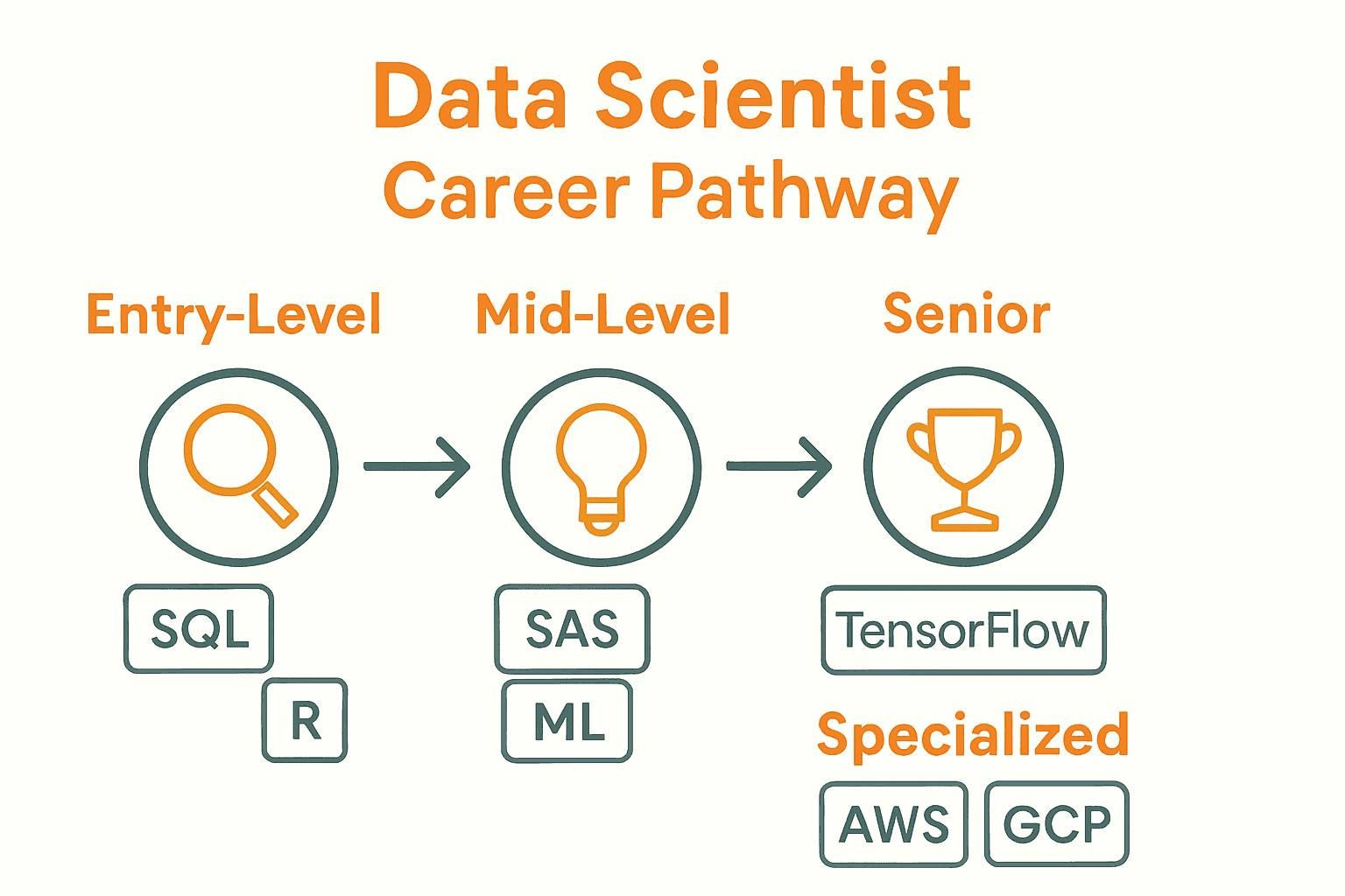 Infographic showing data science career path and certifications