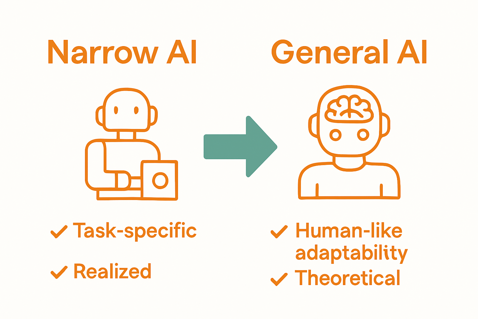 Infographic comparing characteristics of Narrow vs General AI