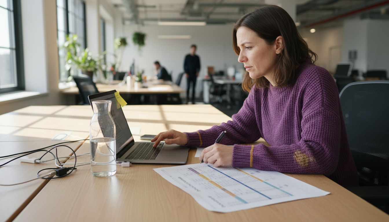 Selecting analytics training program at office desk